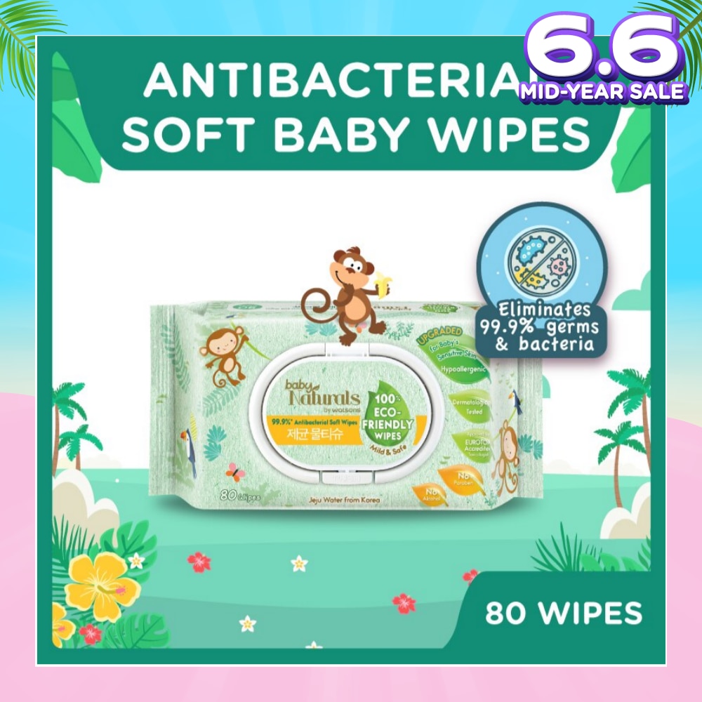 Baby Naturals 100% Eco-Friendly Wipes (99% Antibacterial Soft Wipes + Mild & Safe) 80s