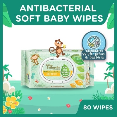 WATSONS Baby Naturals 100% Eco-Friendly Wipes (99% Antibacterial Soft Wipes + Mild & Safe) 80s