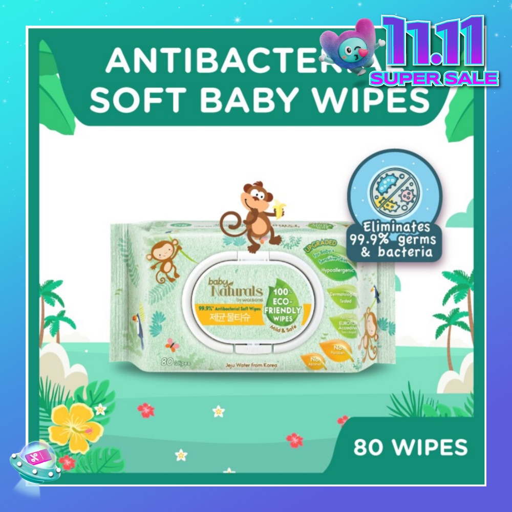 Baby Naturals 100% Eco-Friendly Wipes (99% Antibacterial Soft Wipes + Mild & Safe) 80s