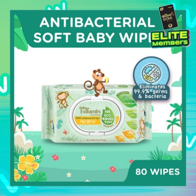 WATSONS Baby Naturals 100% Eco-Friendly Wipes (99% Antibacterial Soft Wipes + Mild & Safe) 80s