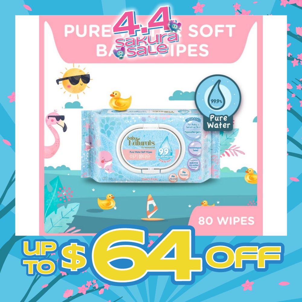 Baby Naturals Pure Water Soft Wipes (99% Pure Water + Mild & Safe) 80s