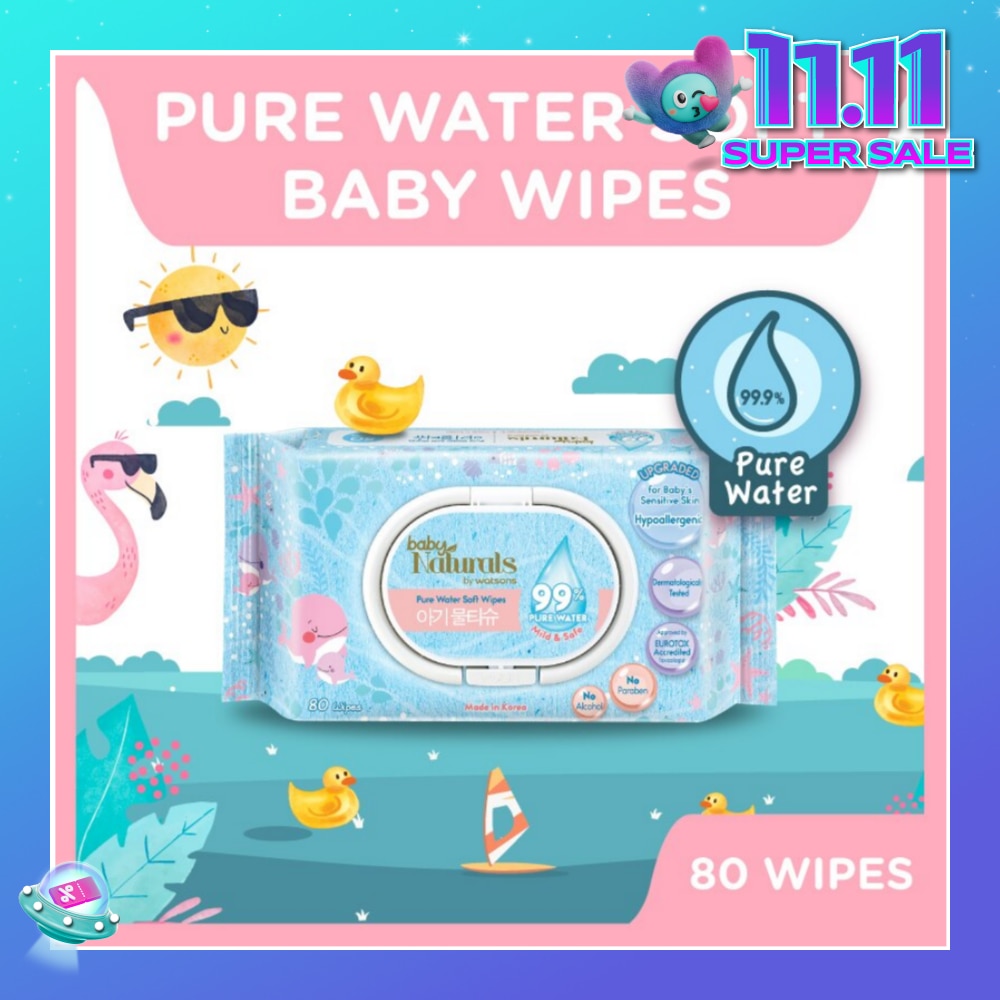 Baby Naturals Pure Water Soft Wipes (99% Pure Water + Mild & Safe) 80s