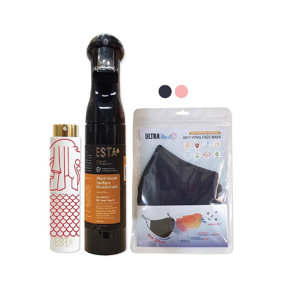 [XMAS GIFT] Travel Exclusive Merlion Bundle Packset consists Pocket Hand Sanitiser 15ml + Surface Disinfectant Spray 80ml + Ultramask Antiviral Reusable Facemask 2s