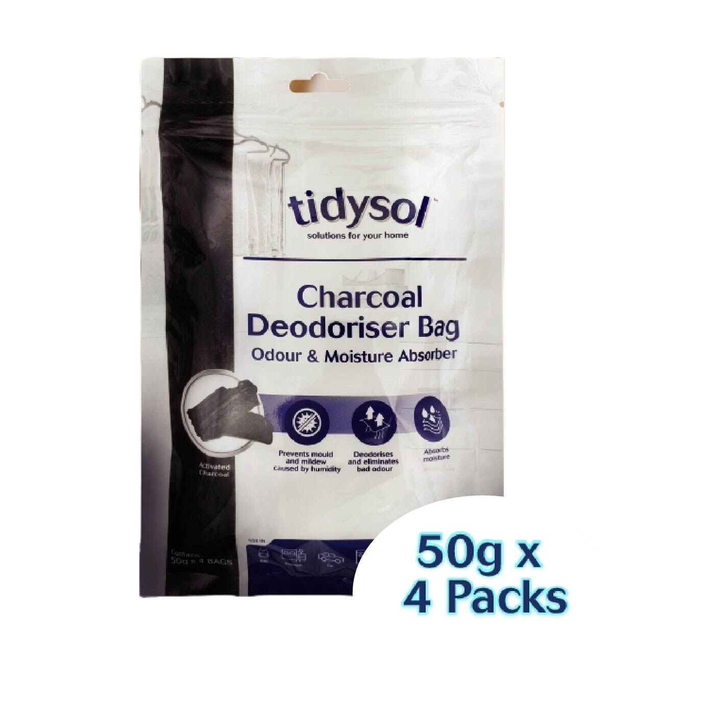 Tidysol Charcoal Deodoriser Bag (Odour and Moisture Absorber) 50g x 4s<BR>