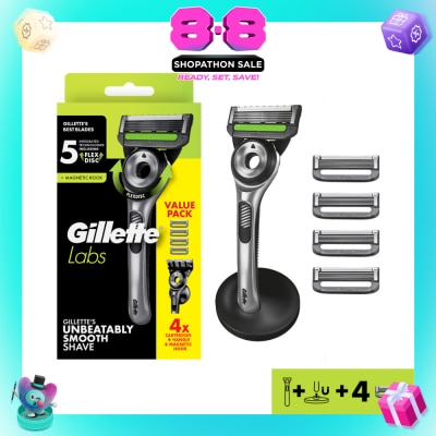 GILLETTE - Labs Enbeatably Smooth Razor Blade with Cartridge 4s + Handle 1s + Magnetic Hook 1s