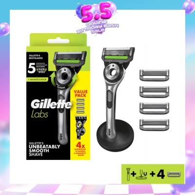 GILLETTE - Labs Enbeatably Smooth Razor Blade with Cartridge 4s + Handle 1s + Magnetic Hook 1s