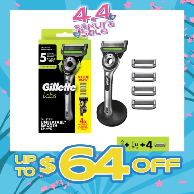 GILLETTE - Labs Enbeatably Smooth Razor Blade with Cartridge 4s + Handle 1s + Magnetic Hook 1s