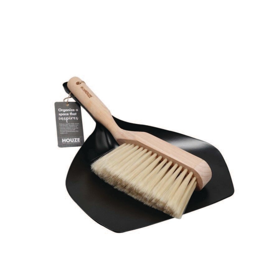 Wood and Metal Brush & Dustpan Set Black 1s