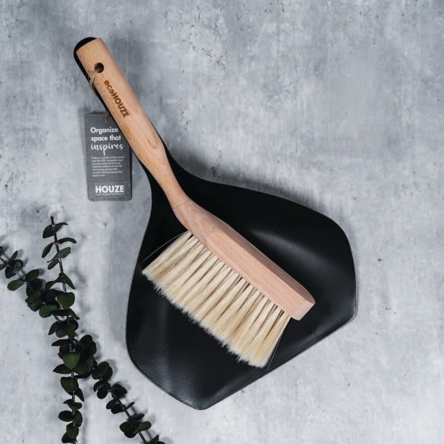 Wood and Metal Brush & Dustpan Set Black 1s