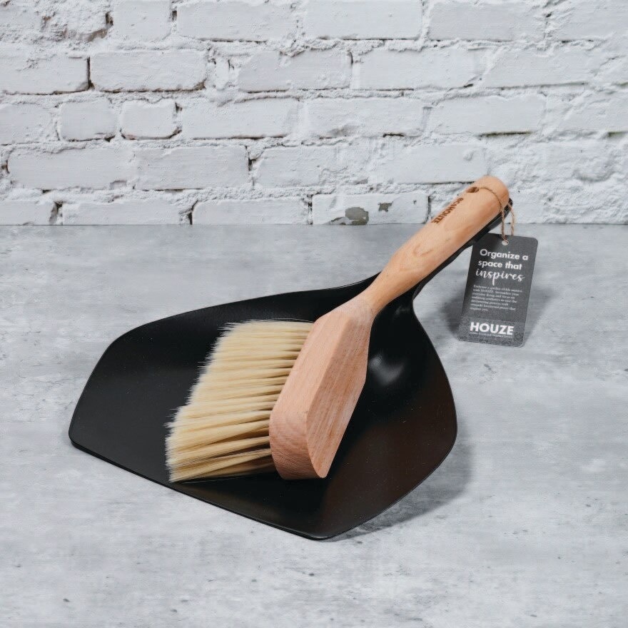 Wood and Metal Brush & Dustpan Set Black 1s