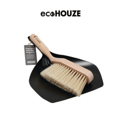 HOUZE Wood and Metal Brush & Dustpan Set Black 1s