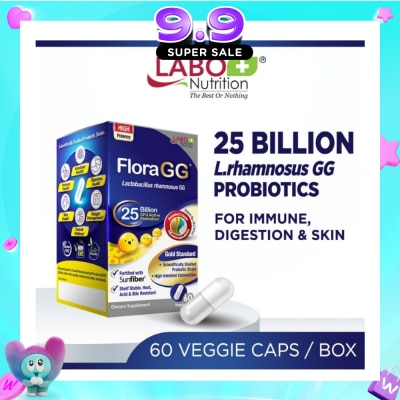 LABO NUTRITION - FloraGG Probiotics with 25 billion L.rhamnosus & Fiber Capsules (Immunity, Digestion, Gut Health & Bowel Movement) 60s image