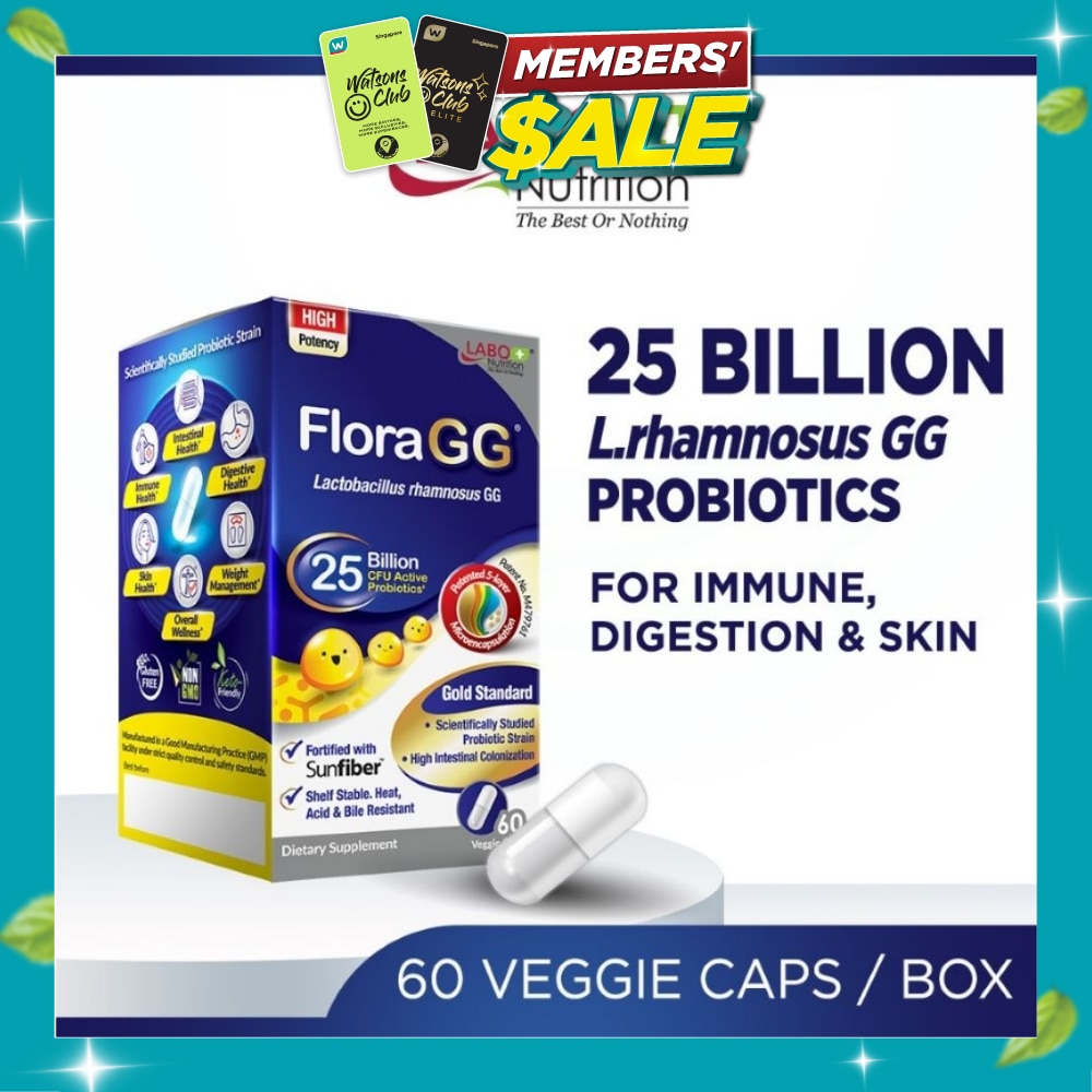 FloraGG Probiotics with 25 billion L.rhamnosus & Fiber Capsules (Immunity, Digestion, Gut Health & Bowel Movement) 60s image