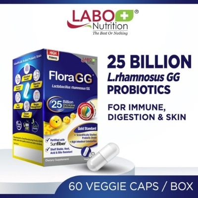 LABO NUTRITION - FloraGG Probiotics with 25 billion L.rhamnosus & Fiber Capsules (Immunity, Digestion, Gut Health & Bowel Movement) 60s