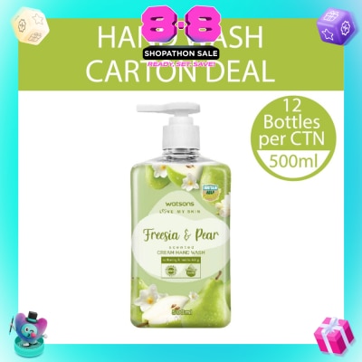 WATSONS - Freesia & Pear Scented Cream Hand Wash (Softening & Moisturising, Dermatologically Tested) 500ml X 12 Bottles Per Carton