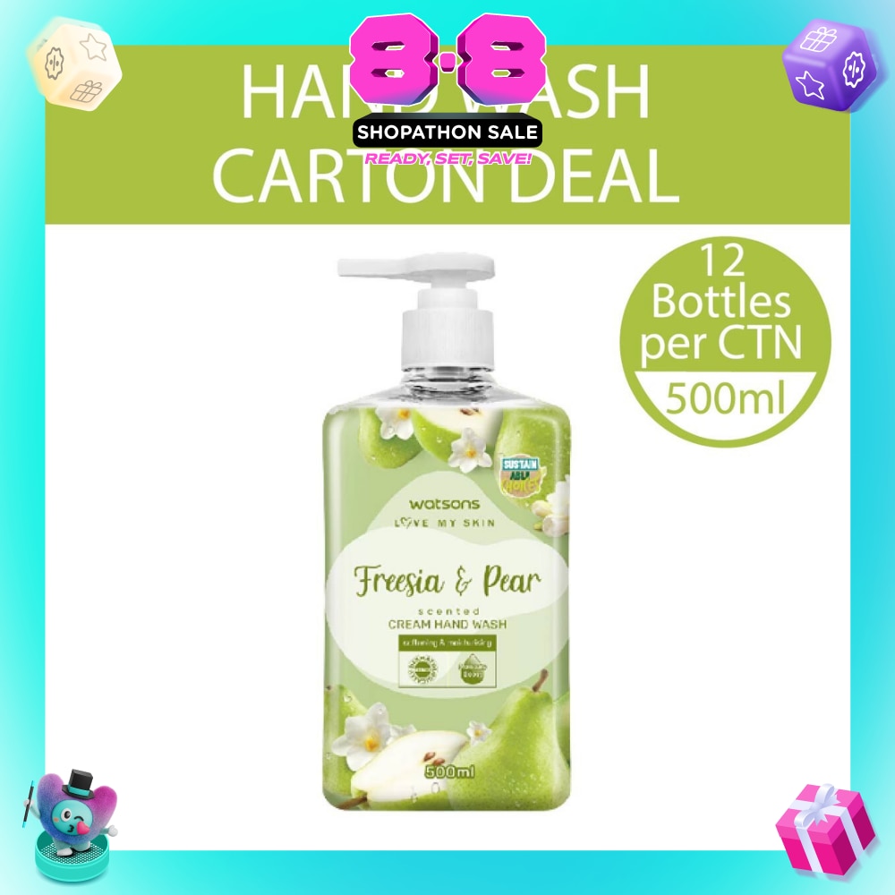 Freesia & Pear Scented Cream Hand Wash (Softening & Moisturising, Dermatologically Tested) 500ml X 12 Bottles Per Carton