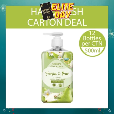 WATSONS - Freesia & Pear Scented Cream Hand Wash (Softening & Moisturising, Dermatologically Tested) 500ml X 12 Bottles Per Carton