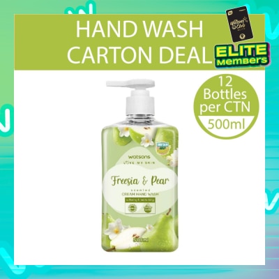 WATSONS Freesia & Pear Scented Cream Hand Wash (Softening & Moisturising, Dermatologically Tested) 500ml X 12 Bottles Per Carton