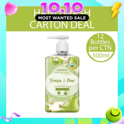WATSONS Freesia & Pear Scented Cream Hand Wash (Softening & Moisturising, Dermatologically Tested) 500ml X 12 Bottles Per Carton image