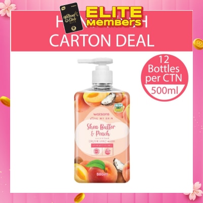 WATSONS Shea Butter & Peach Scented Cream Hand Wash (Softening & Moisturising, Dermatologically Tested) 500ml X 12 Bottles Per Carton