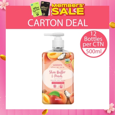 WATSONS Shea Butter & Peach Scented Cream Hand Wash (Softening & Moisturising, Dermatologically Tested) 500ml X 12 Bottles Per Carton