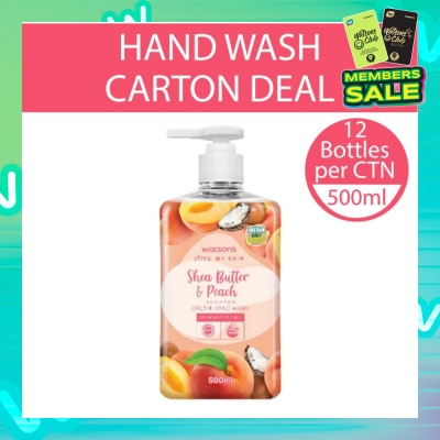 WATSONS Shea Butter & Peach Scented Cream Hand Wash (Softening & Moisturising, Dermatologically Tested) 500ml X 12 Bottles Per Carton