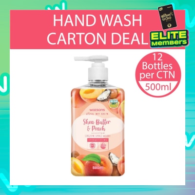 WATSONS Shea Butter & Peach Scented Cream Hand Wash (Softening & Moisturising, Dermatologically Tested) 500ml X 12 Bottles Per Carton