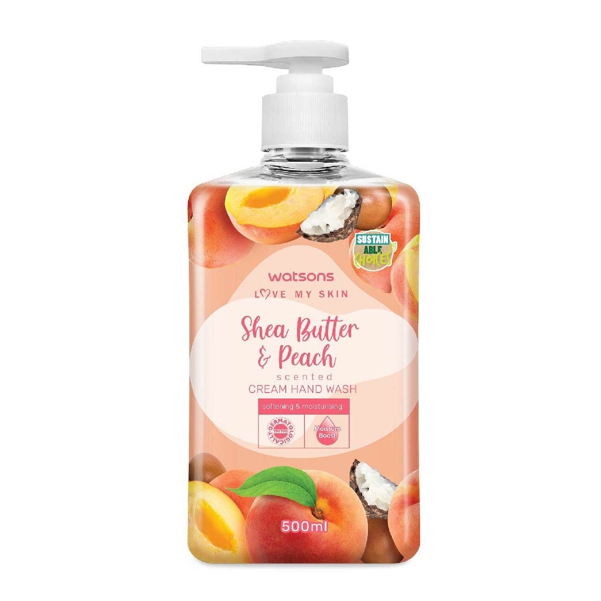 Shea Butter & Peach Scented Cream Hand Wash (Softening & Moisturising, Dermatologically Tested) 500ml X 12 Bottles Per Carton