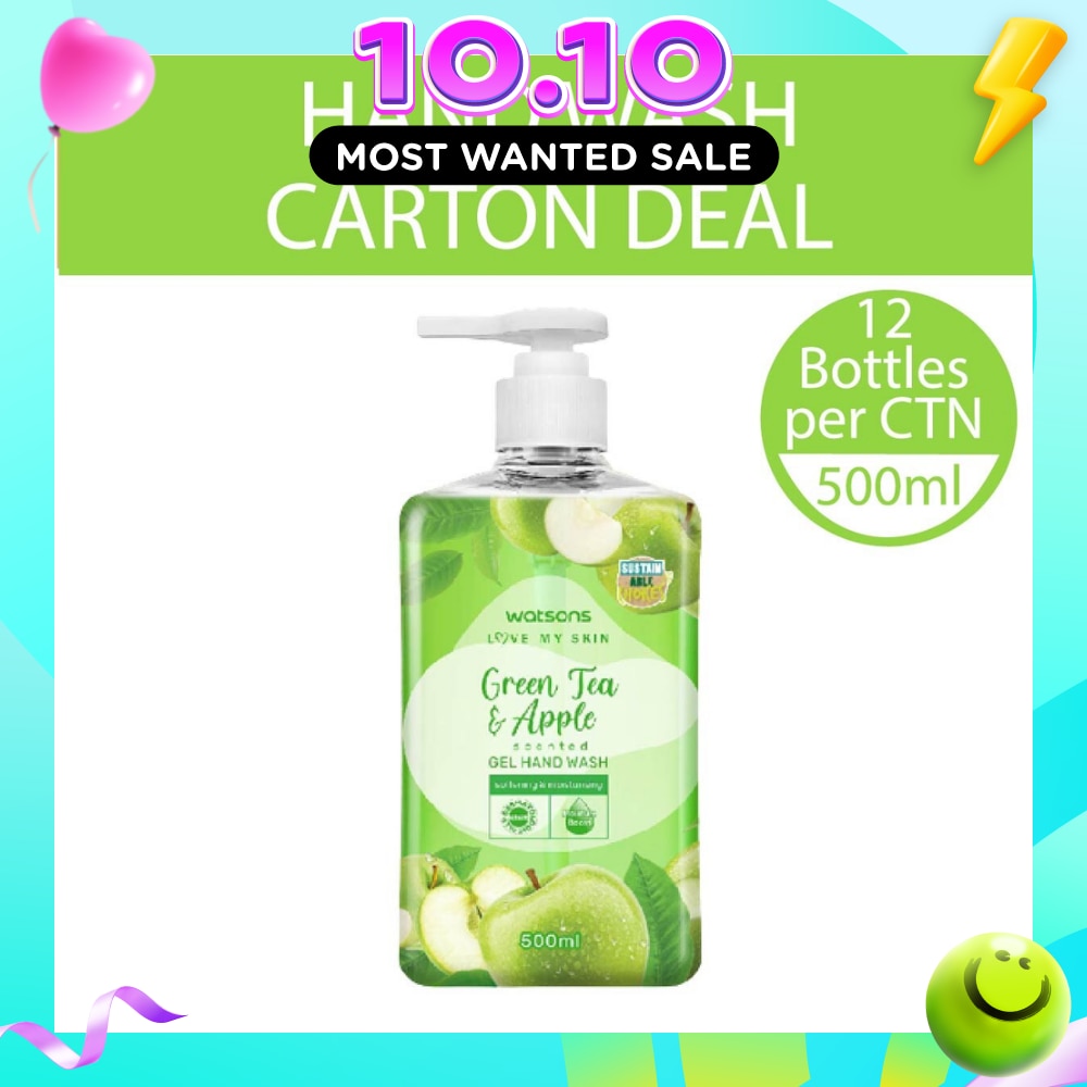 Green Tea & Apple Scented Gel Hand Wash (Softening & Moisturising, Dermatologically Tested) 500ml X 12 Bottles Per Carton image