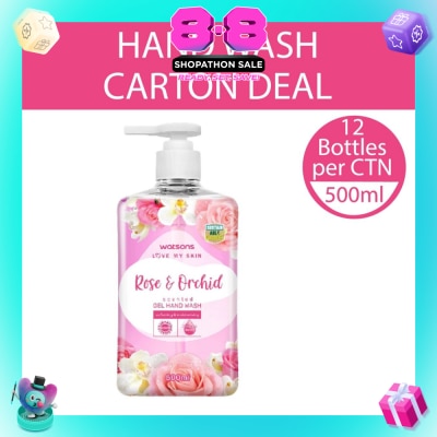 WATSONS - Rose & Orchid Scented Gel Hand Wash (Softening & Moisturising, Dermatologically Tested) 500ml X 12 Bottles Per Carton