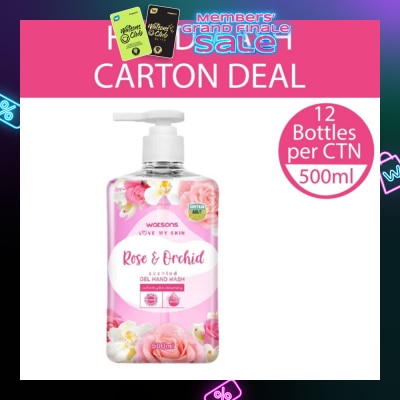 WATSONS Rose & Orchid Scented Gel Hand Wash (Softening & Moisturising, Dermatologically Tested) 500ml X 12 Bottles Per Carton