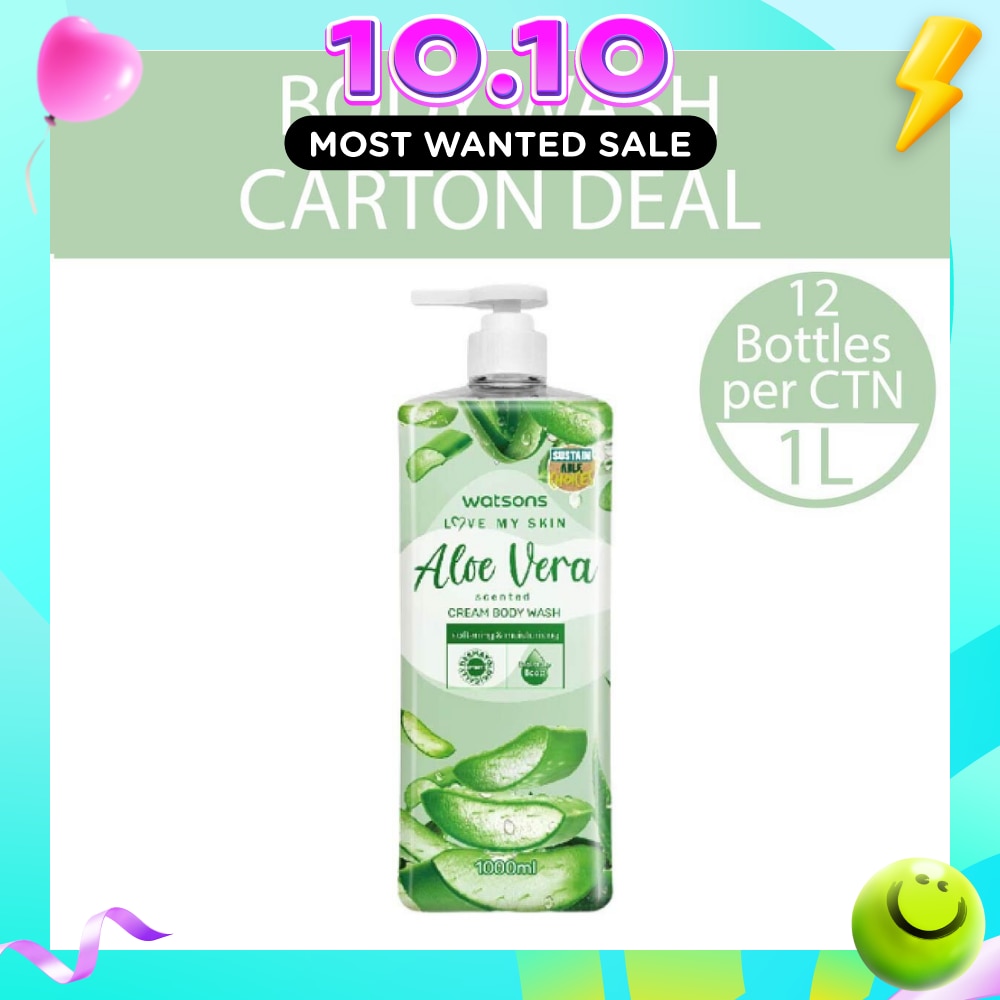 Aloe Vera Scented Cream Body Wash (Softening & Moisturising, Dermatologically Tested) 1000ml X 12 Bottles Per Carton image