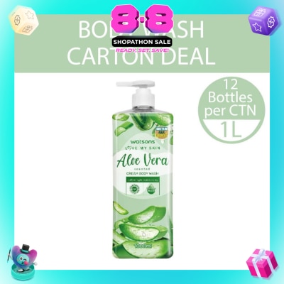 WATSONS - Aloe Vera Scented Cream Body Wash (Softening & Moisturising, Dermatologically Tested) 1000ml X 12 Bottles Per Carton