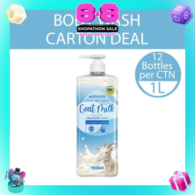 WATSONS - Goat Milk Scented Cream Body Wash (Softening And Moisturising, Dermatologically Tested) 1000ml X 12 Bottles Per Carton