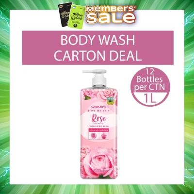 WATSONS - Rose Scented Cream Body Wash (Softening And Moisturising, Dermatologically Tested) 1000ml X 12 Bottles Per Carton