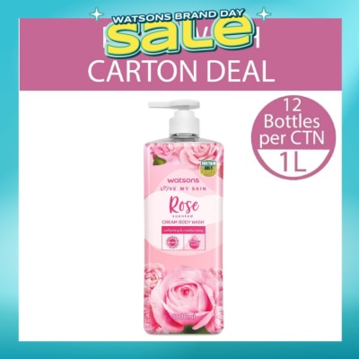 WATSONS - Rose Scented Cream Body Wash (Softening And Moisturising, Dermatologically Tested) 1000ml X 12 Bottles Per Carton