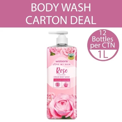 WATSONS Rose Scented Cream Body Wash (Softening And Moisturising, Dermatologically Tested) 1000ml X 12 Bottles Per Carton