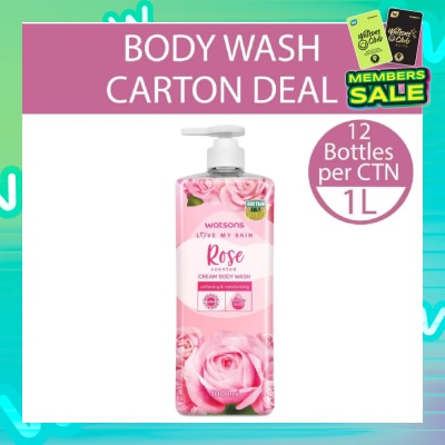 WATSONS Rose Scented Cream Body Wash (Softening And Moisturising, Dermatologically Tested) 1000ml X 12 Bottles Per Carton