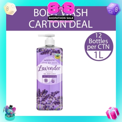 WATSONS - Lavender Scented Gel Body Wash (Softening And Moisturising, Dermatologically Tested) 1000ml X 12 Bottles Per Carton