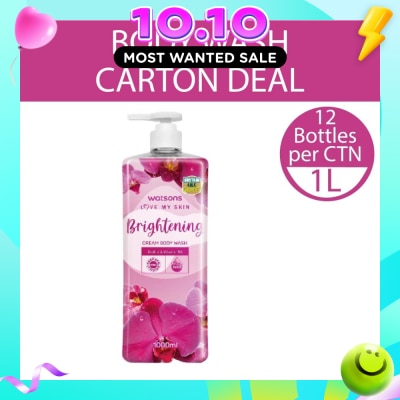 WATSONS Brightening Cream Body Wash (Orchid And Vitamin B3, Dermatologically Tested) 1000ml X 12 Bottles Per Carton image