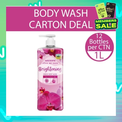 WATSONS Brightening Cream Body Wash (Orchid And Vitamin B3, Dermatologically Tested) 1000ml X 12 Bottles Per Carton