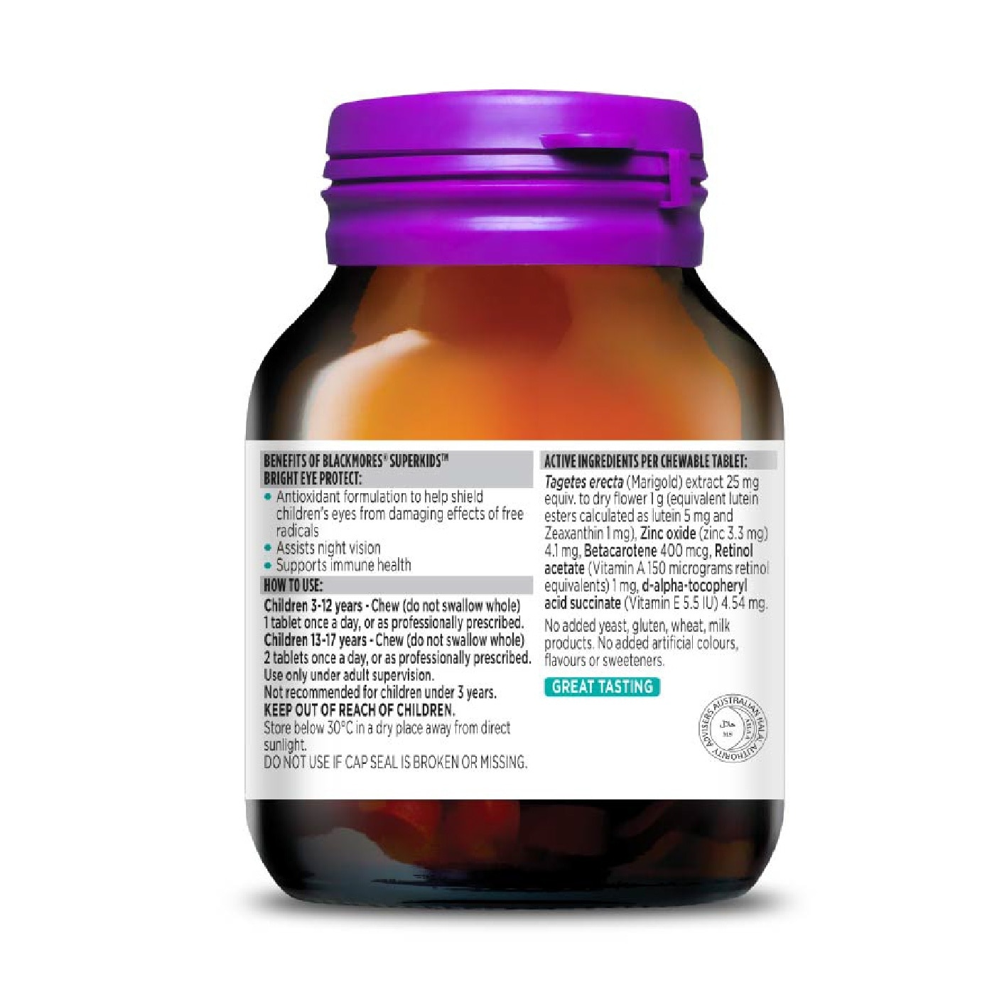 Superkids Bright Eye Protect Chewable Blueberry Tablets 60s