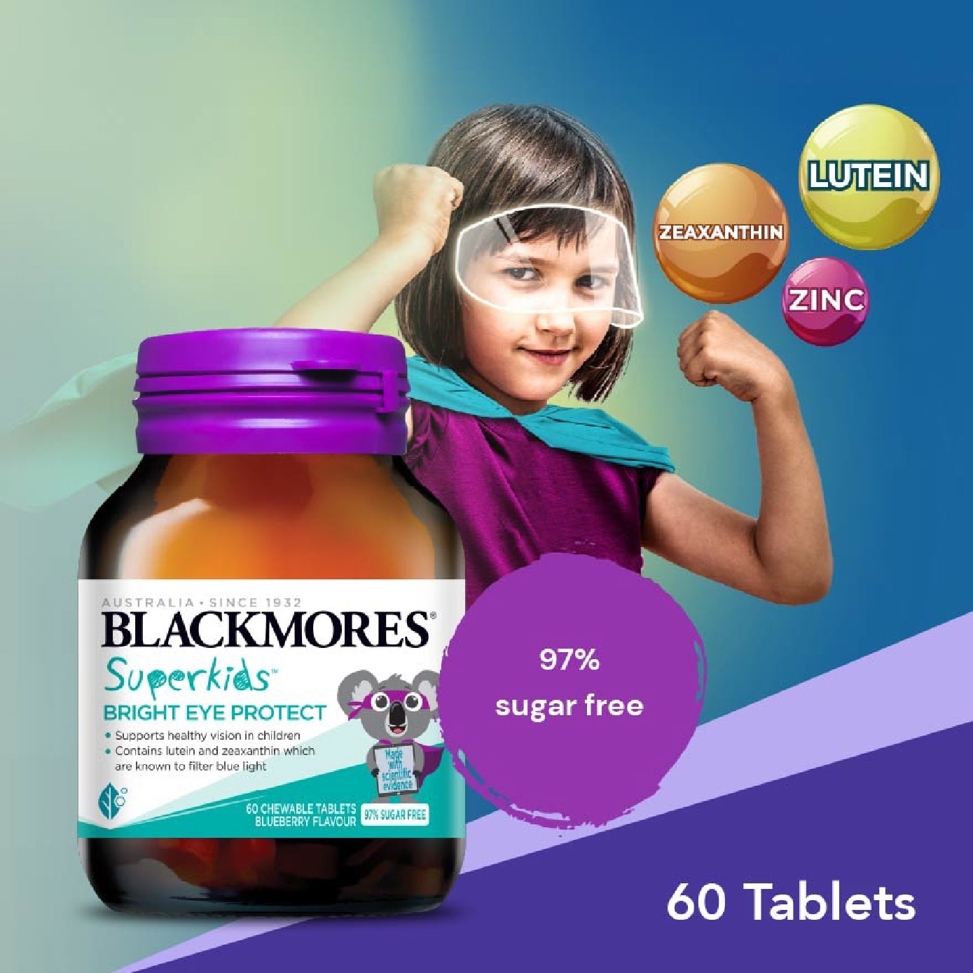 Superkids Bright Eye Protect Chewable Blueberry Tablets 60s