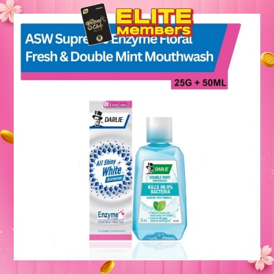 DARLIE ASW Supreme Dental Travel Size Packset consists All Shiny White Supreme Enzyme Floral Fresh Toothpaste 25g + Double Mint Mouthwash 50ml