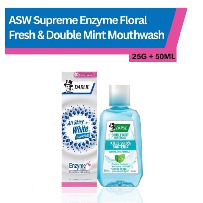 DARLIE ASW Supreme Dental Travel Size Packset consists All Shiny White Supreme Enzyme Floral Fresh Toothpaste 25g + Double Mint Mouthwash 50ml