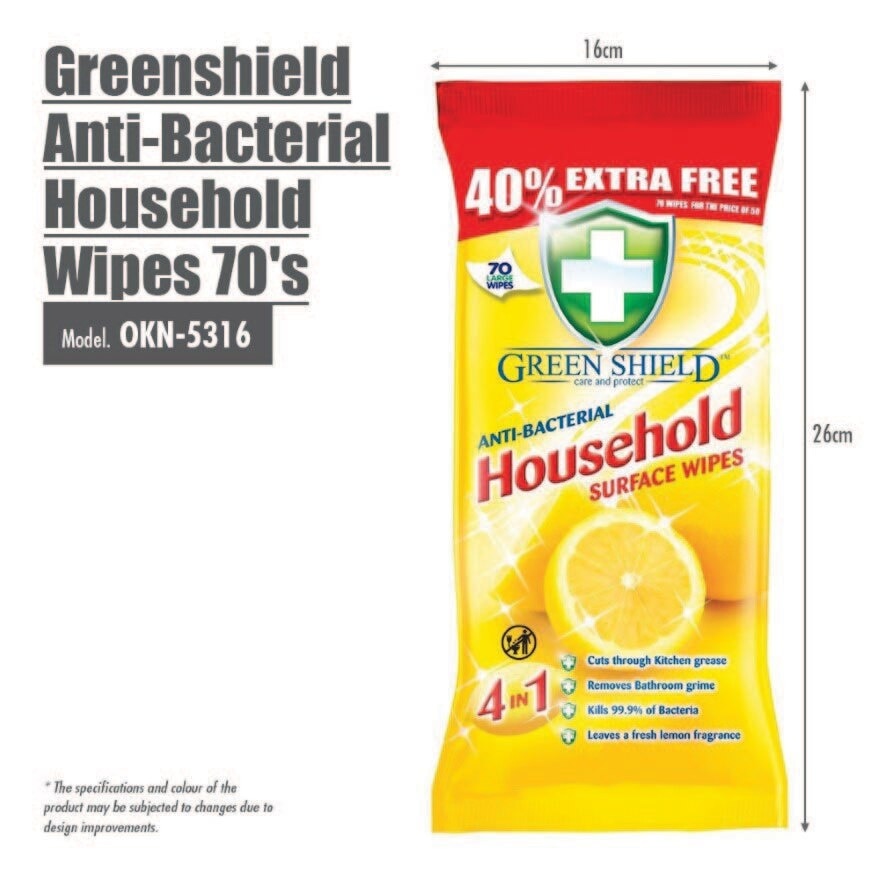 Greenshield Anti-Bacterial Household Wet Wipes 70s
