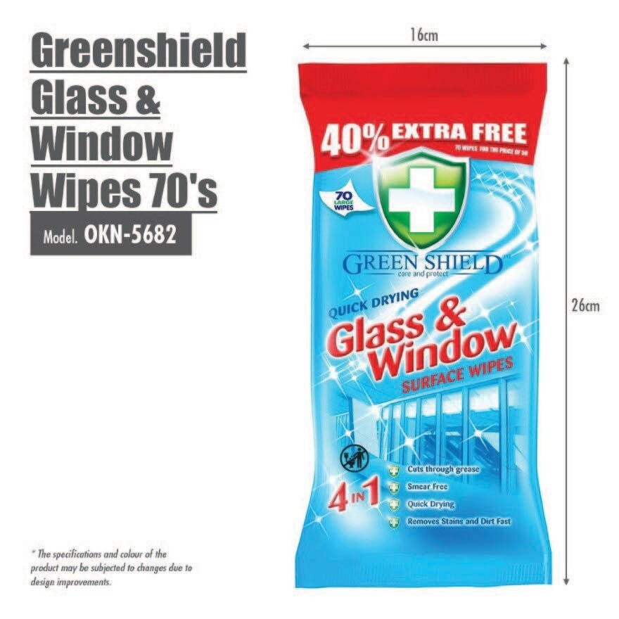 Greenshield Glass & Window Wet Wipes 70s