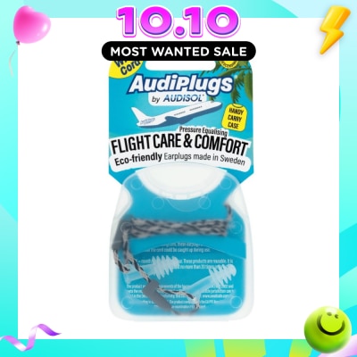 AUDIPLUGS Flight Care & Comfort Eco Friendly Earplug Pair (With Cord & Handy Carry Case) 1s image