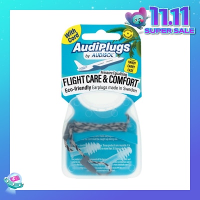 AUDIPLUGS Flight Care & Comfort Eco-Friendly Earplug Pair (With Cord & Handy Carry Case) 1s