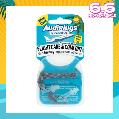 AUDIPLUGS Flight Care & Comfort Eco-Friendly Earplug Pair (With Cord & Handy Carry Case) 1s